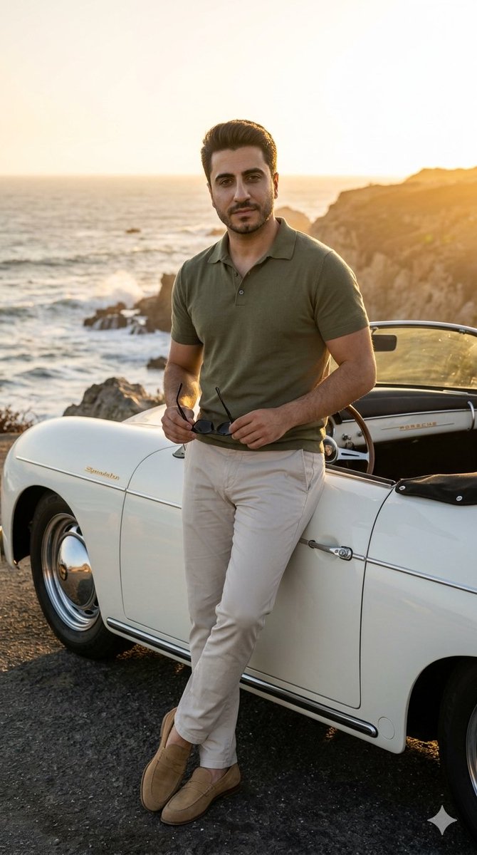 Coastal Road Portrait with Vintage Porsche AI image template preview