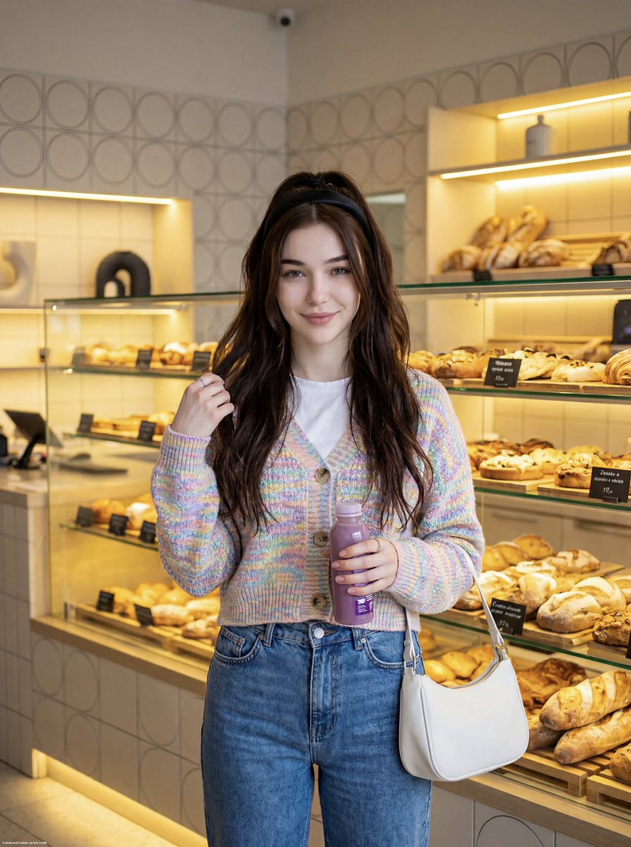 Cute Lifestyle Photo in a Modern Bakery AI image template preview