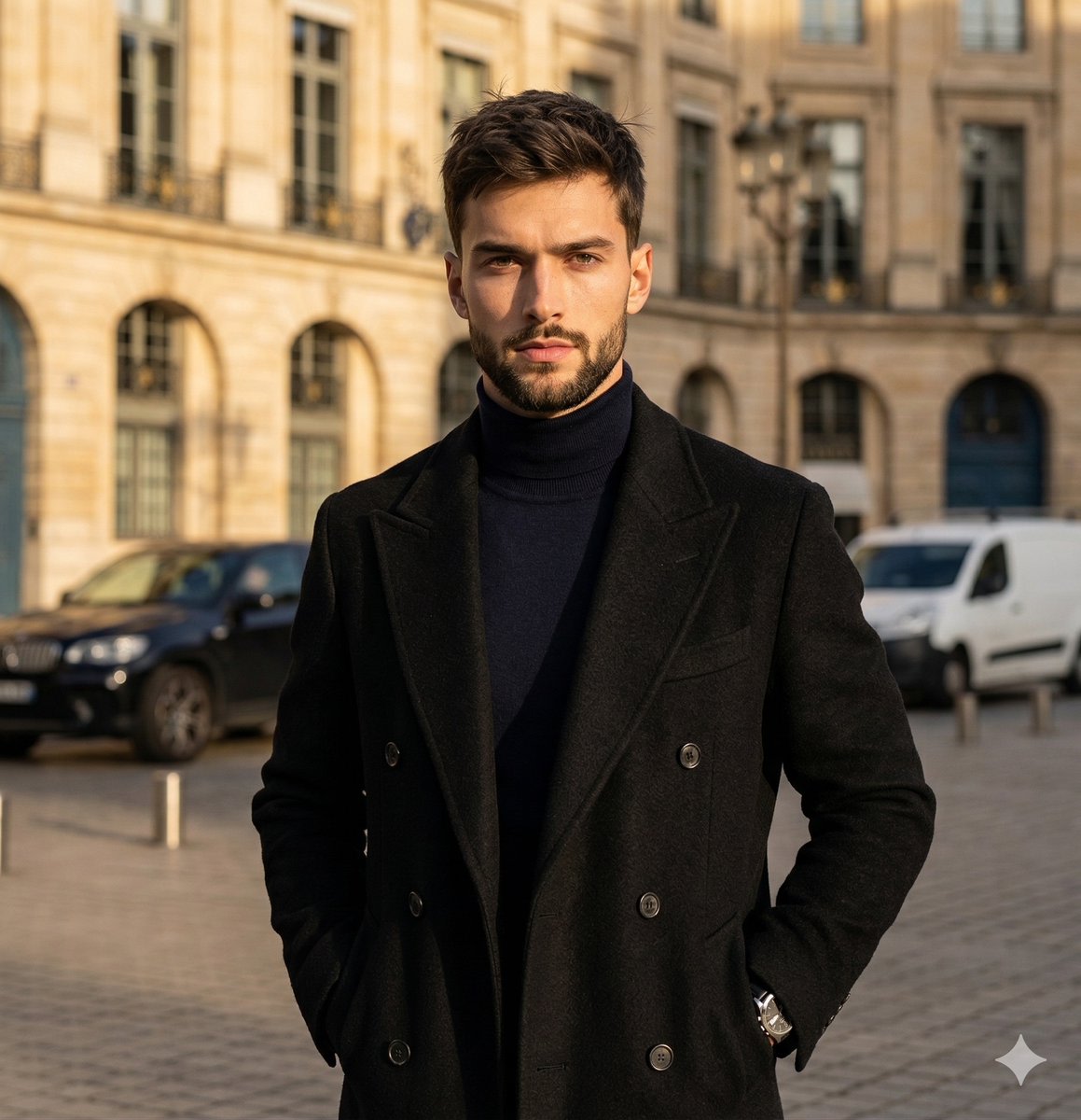 High-Contrast Street Fashion Editorial Portrait AI image template preview