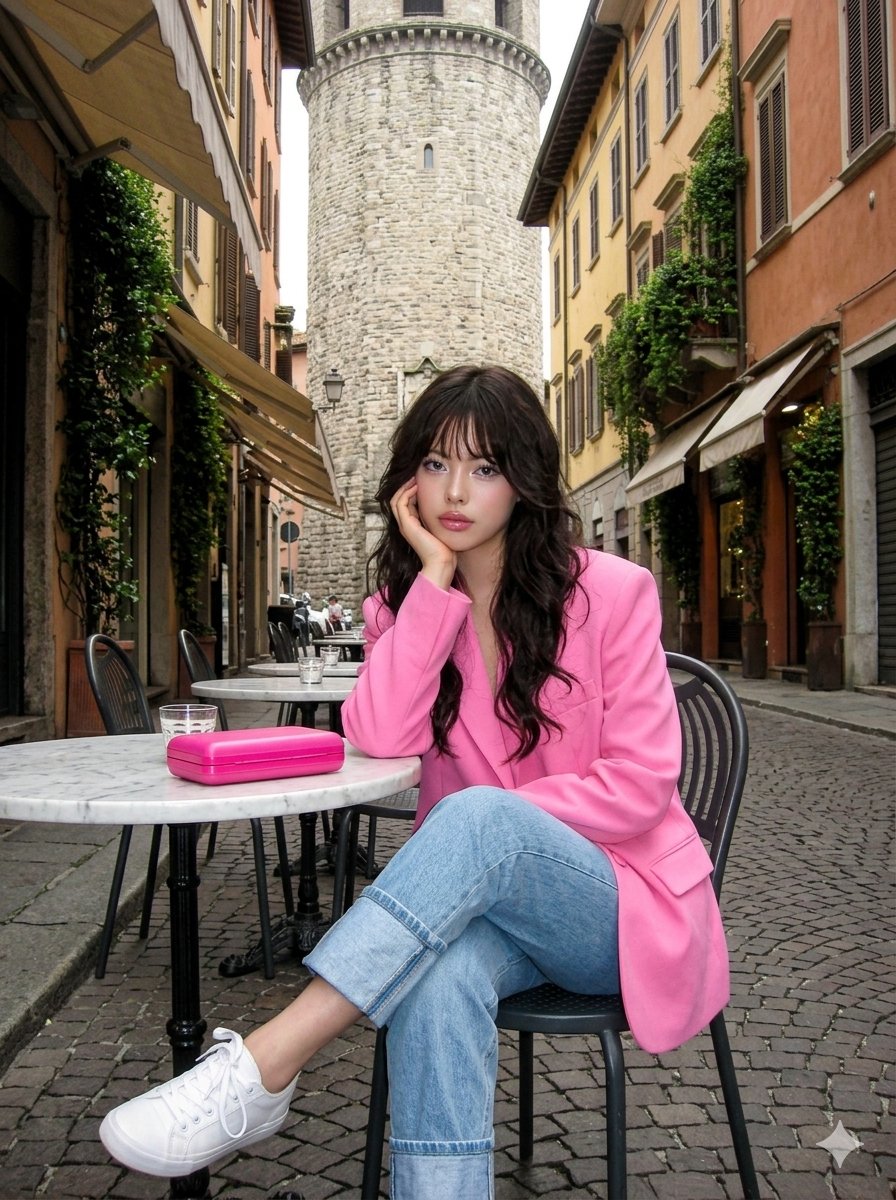 Early 2000s Digital Photo of Subject in Pink Blazer AI image template preview