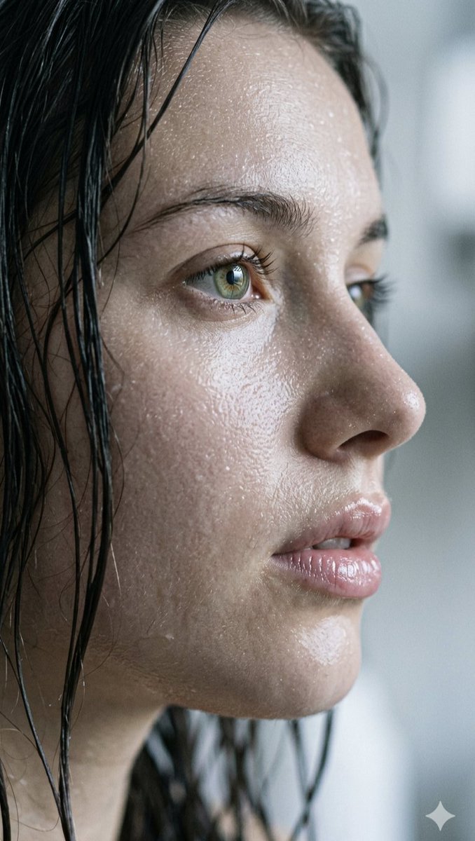 Extreme Close-up Portrait with Glistening Skin AI image template preview