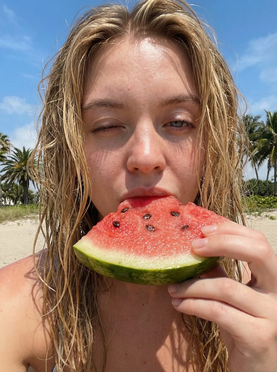 Outdoor Summer Watermelon Selfie (Detailed JSON) example 2
