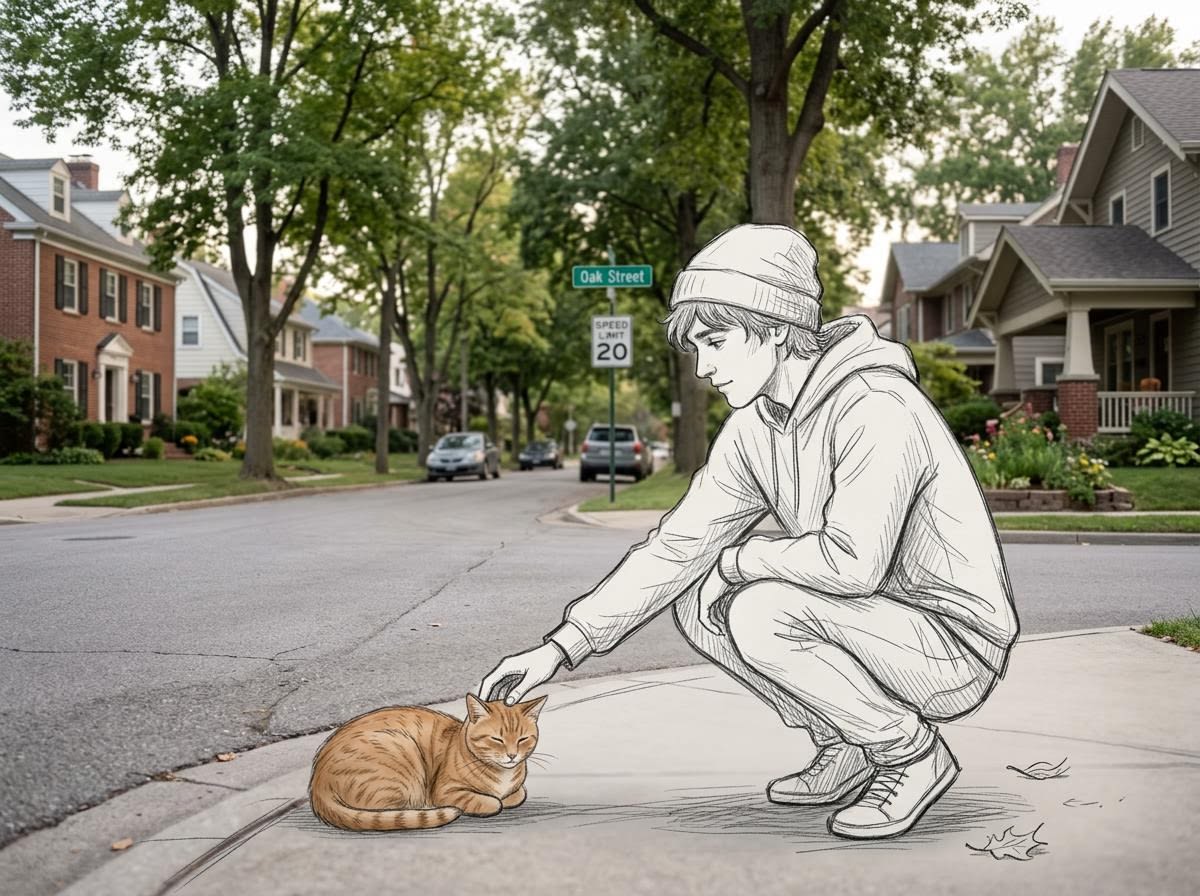 Realistic Photo with Sketch Character Overlay AI image template preview