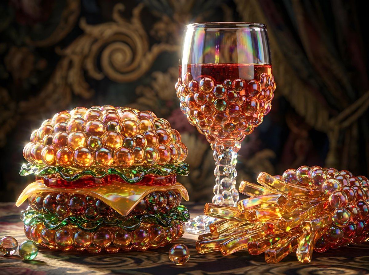 Bubbly Cheeseburger Still Life Prompt AI image template preview