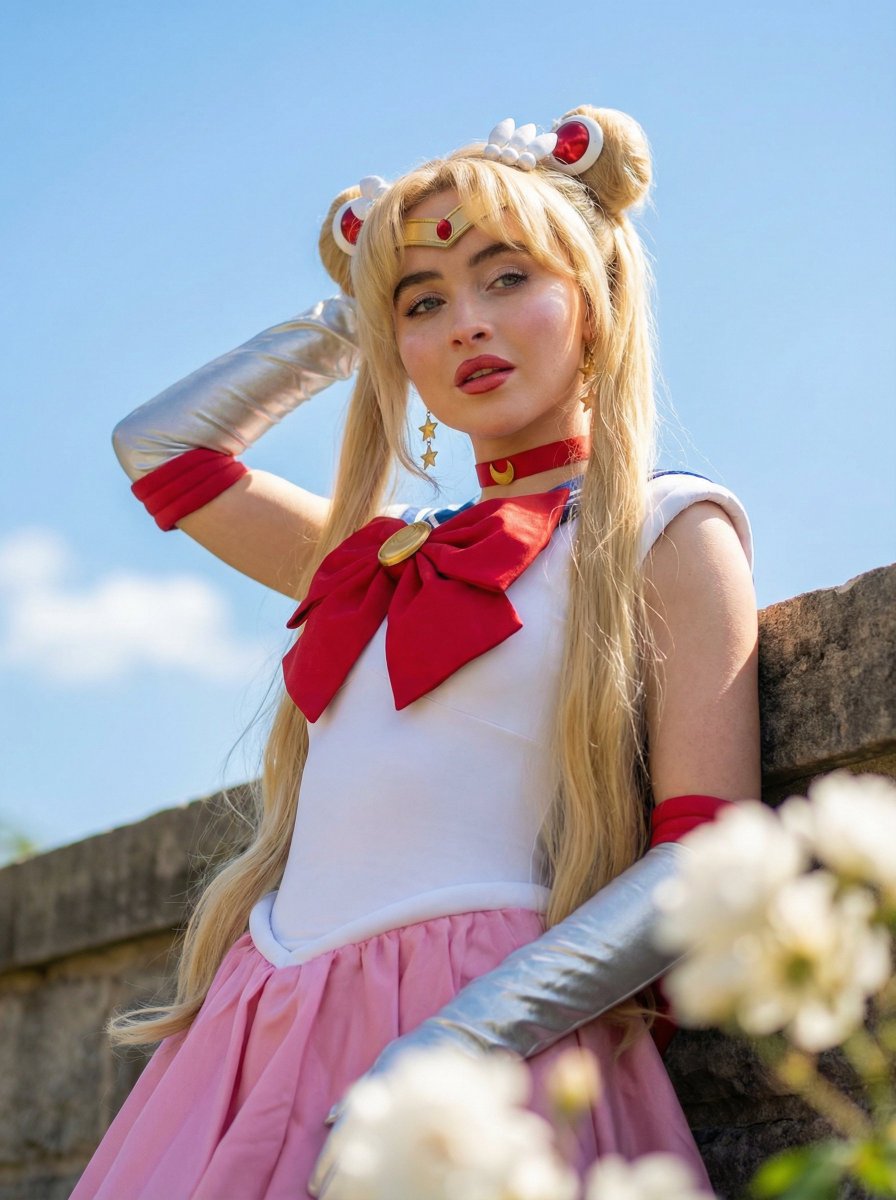 Nano Banana Pro Prompt for Sabrina Carpenter Magical Girl Cosplay AI image template preview