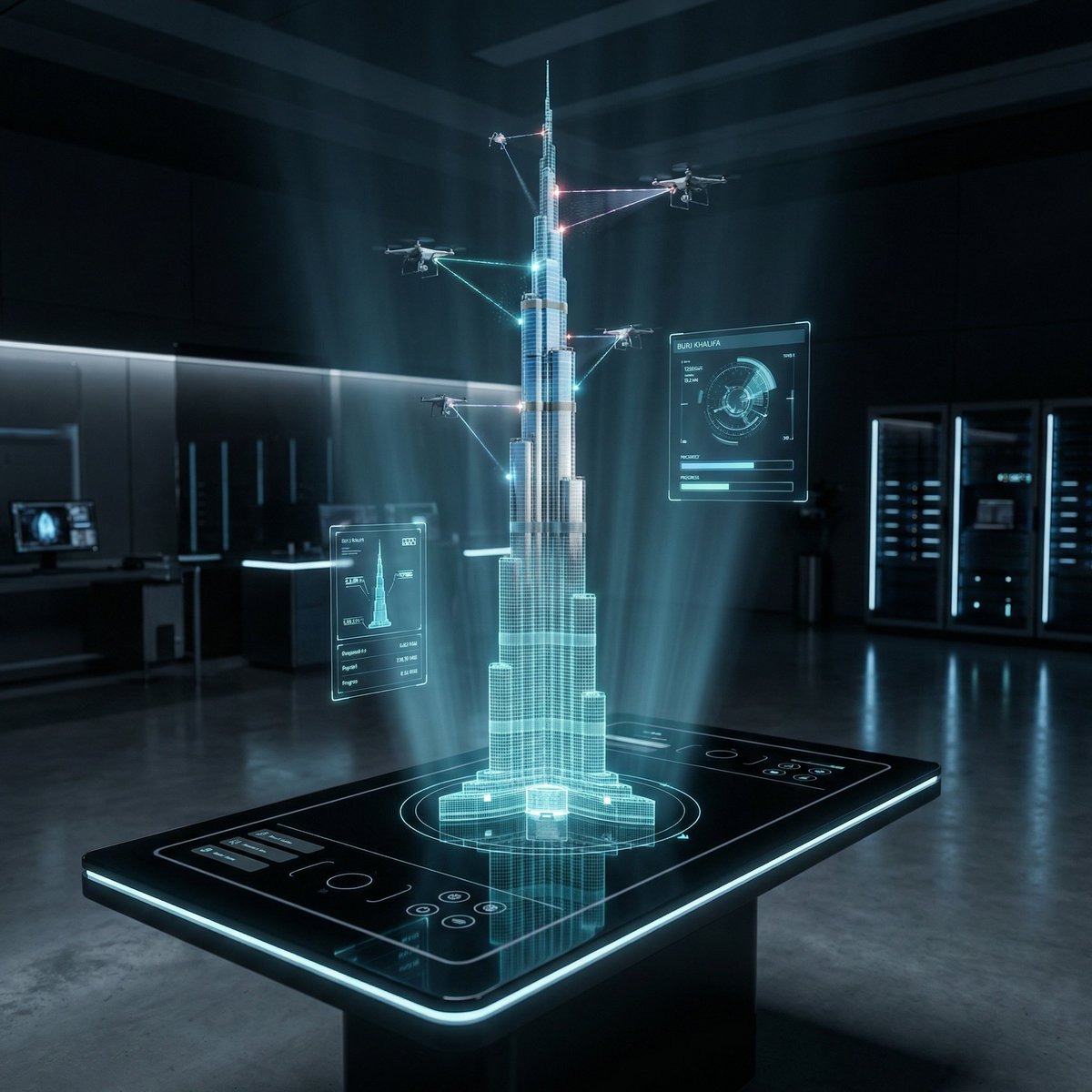 Futuristic Holographic Burj Khalifa Blueprint AI image template preview