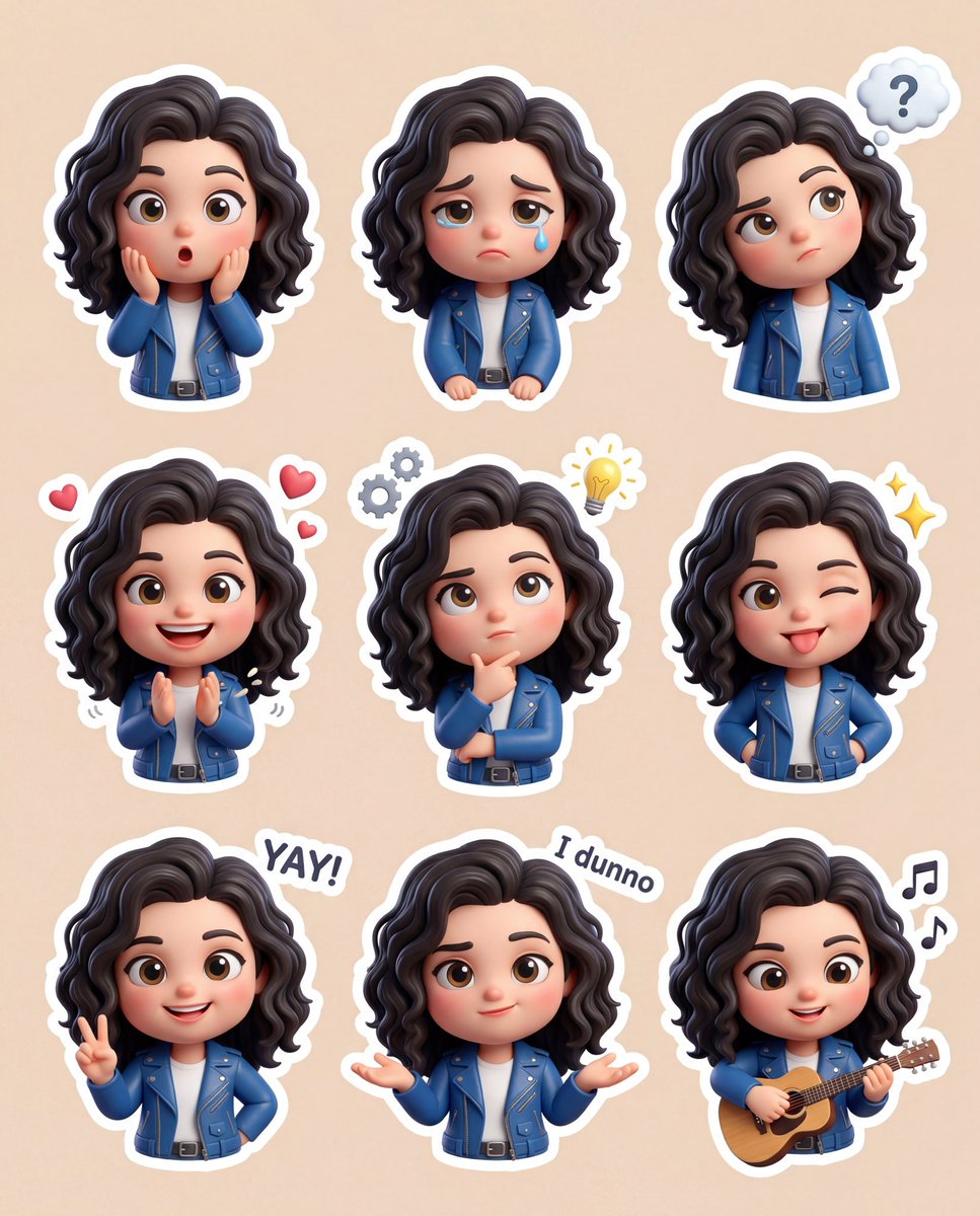 3D Chibi Sticker Set with Customizable Jacket Color AI image template preview