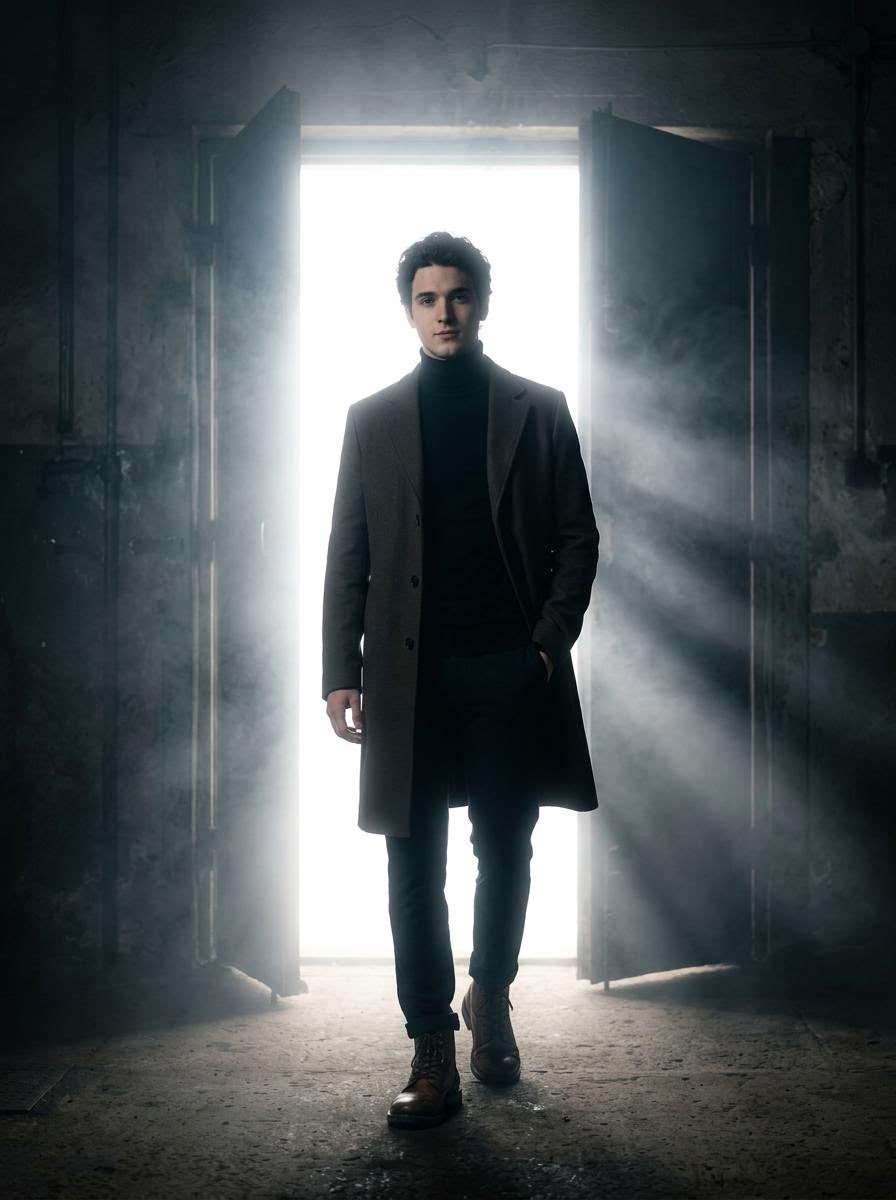 Cinematic Silhouette with Bright Doorway AI image template preview