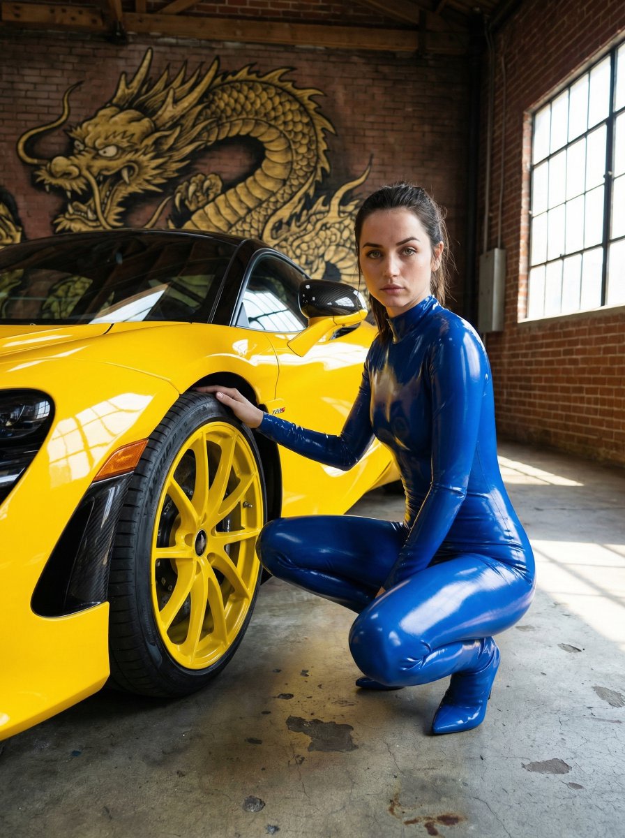 High-Fashion Latex Bodysuit Portraits with Luxury Cars AI image template preview