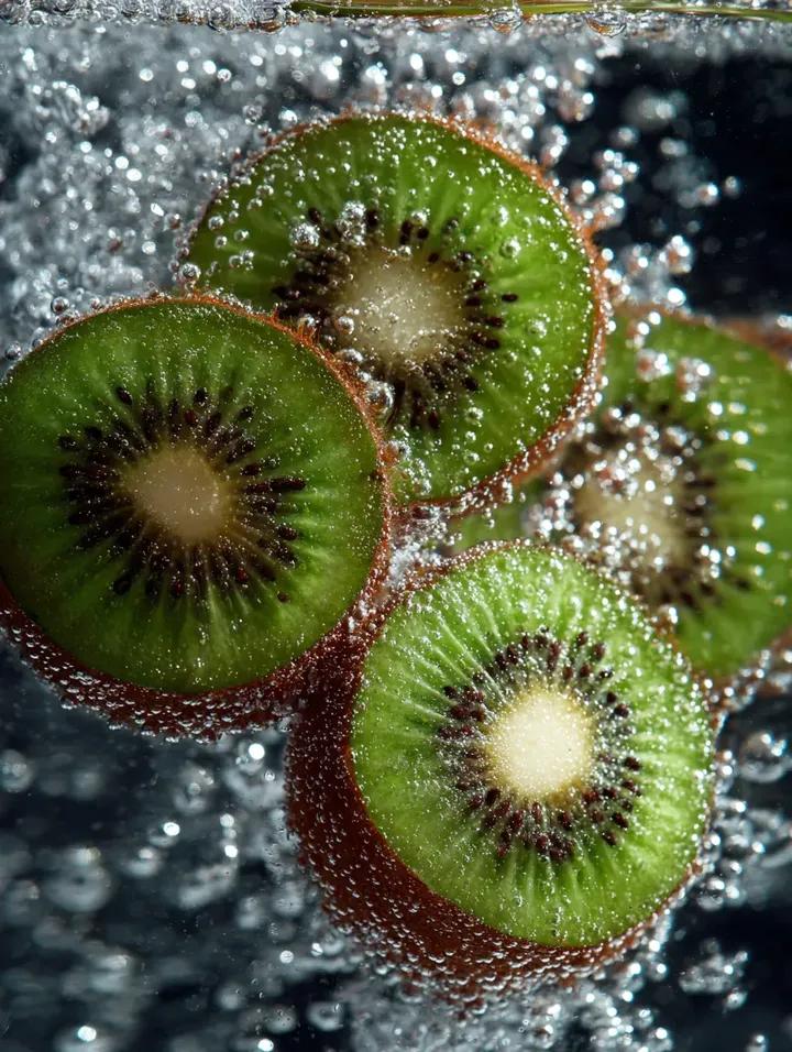 Kiwi Slices in Sparkling Water Macro Shot AI image template preview