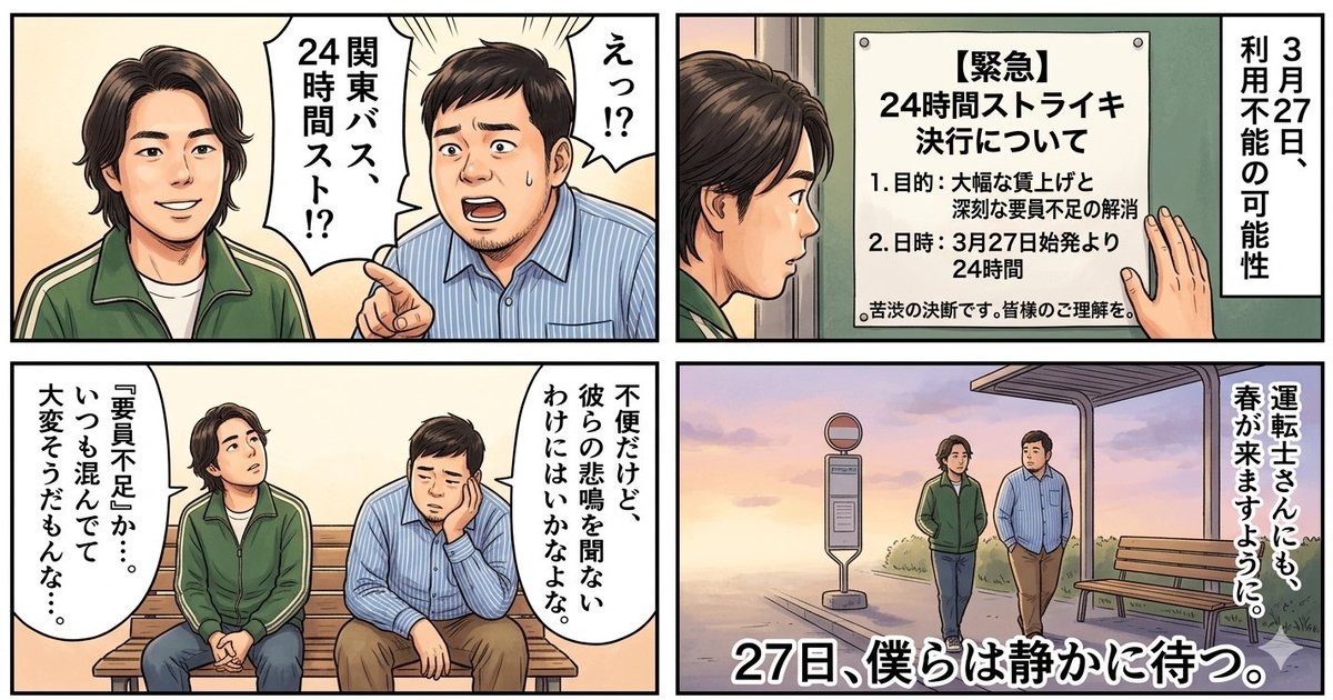 Four-Panel Manga Generation: The Day Our Bus Stops AI image template preview