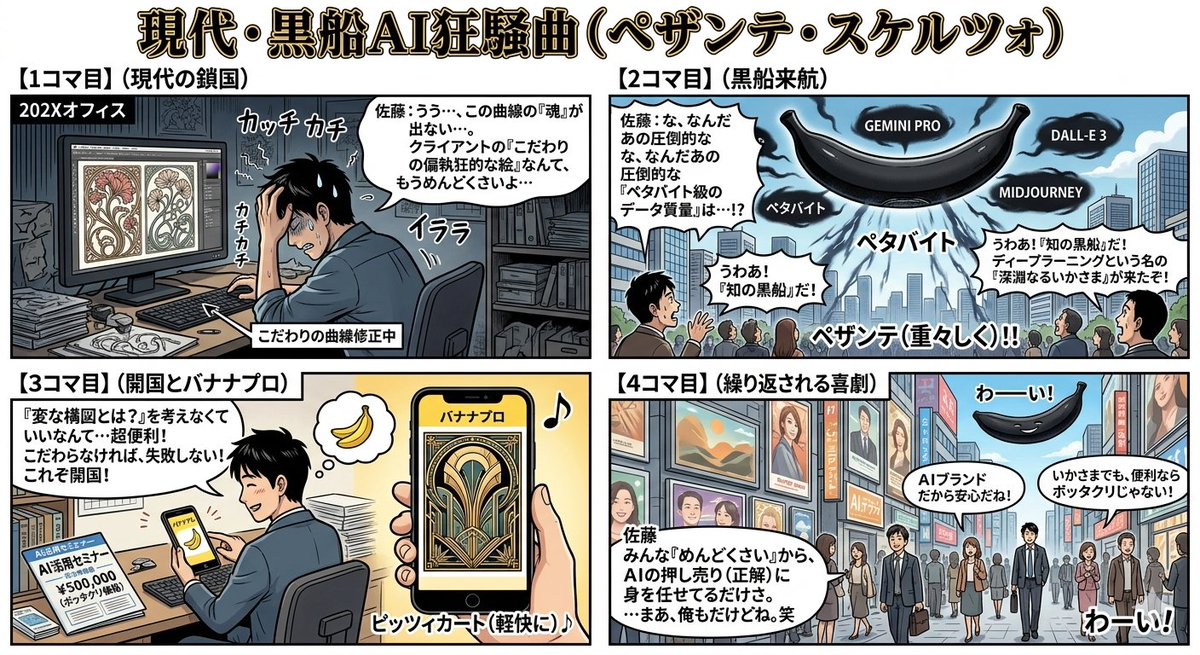 Four-Panel Manga Generation: Modern Black Ship AI Rhapsody AI image template preview