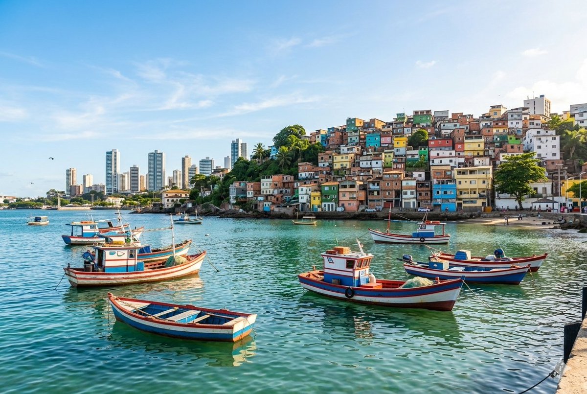 Realistic port scene in Salvador, Bahia AI image template preview