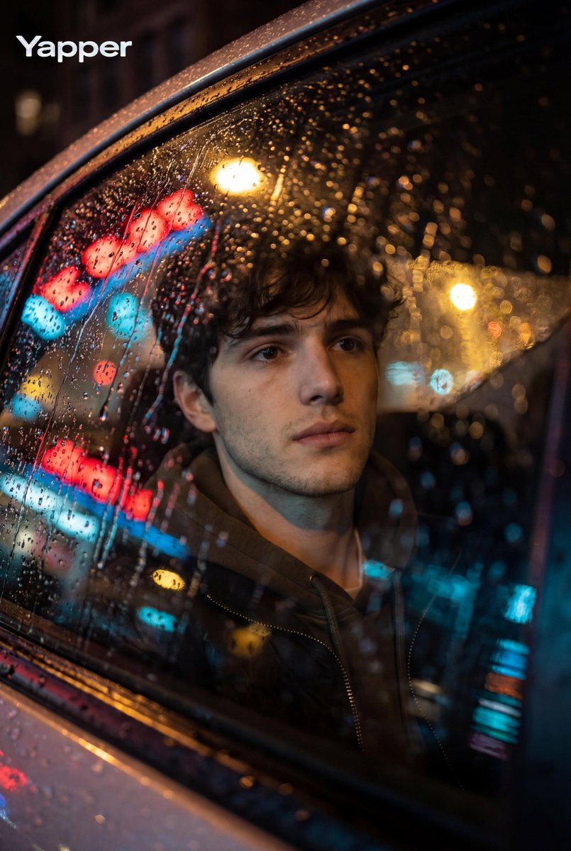 Cinematic Photo Inside a Car at Night with Rain AI image template preview