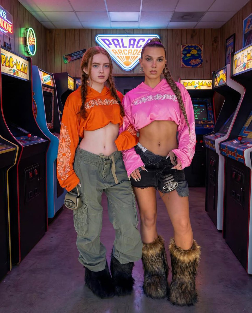 Stranger Things Duo in Retro Arcade (3 Prompts) AI image template preview
