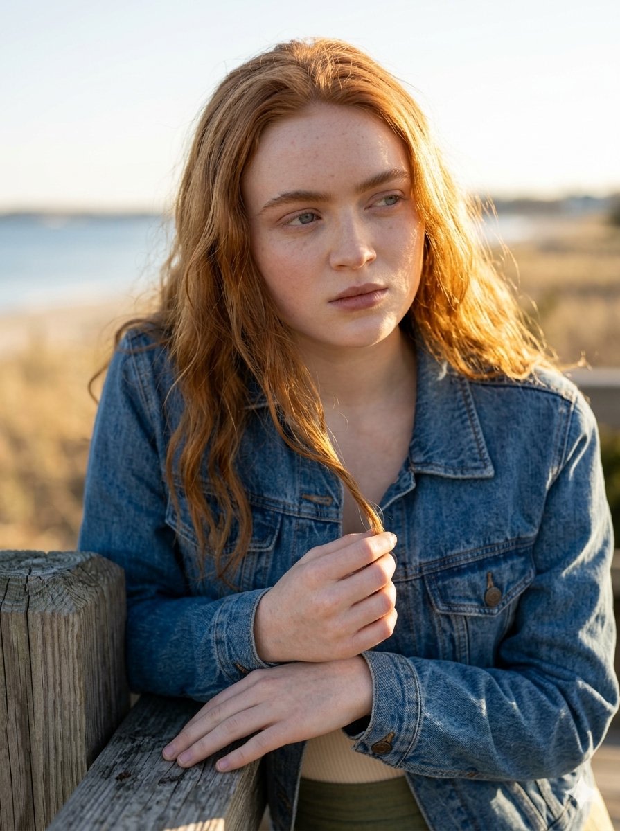 Golden Hour Portrait on a Boardwalk AI image template preview
