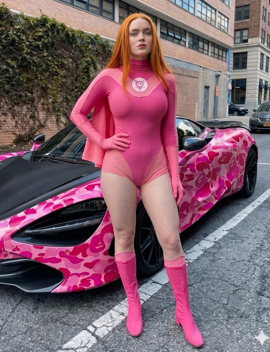 Superhero Bodysuit on Sports Car Hood (Prompt 2) AI image template preview