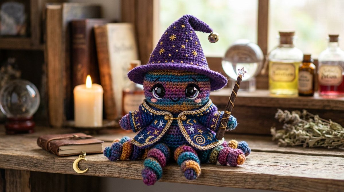 Cute Amigurumi Wizard Plush AI image template preview