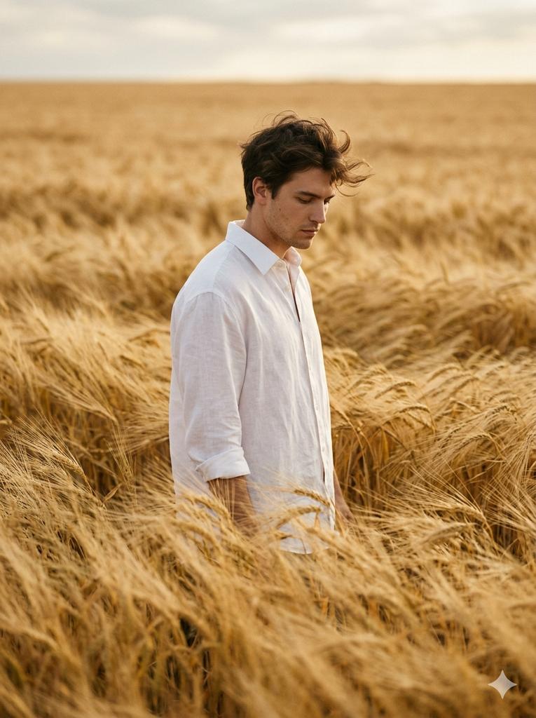 Vogue-Level Editorial Portrait in a Wheat Field AI image template preview