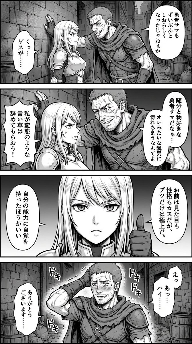 Four-Panel Manga: Fantasy Alleyway Wall-Slam AI image template preview