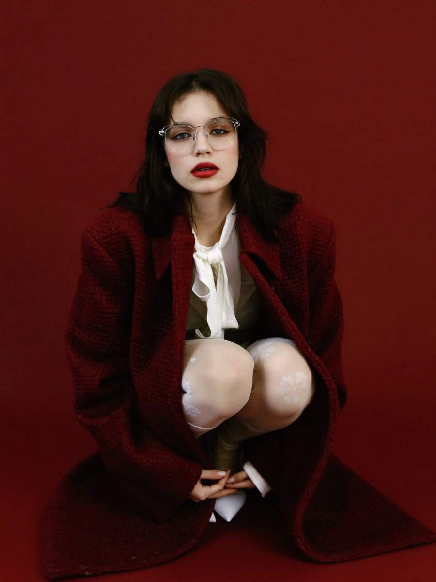 High-Fashion Editorial Portrait with Red Background AI image template preview