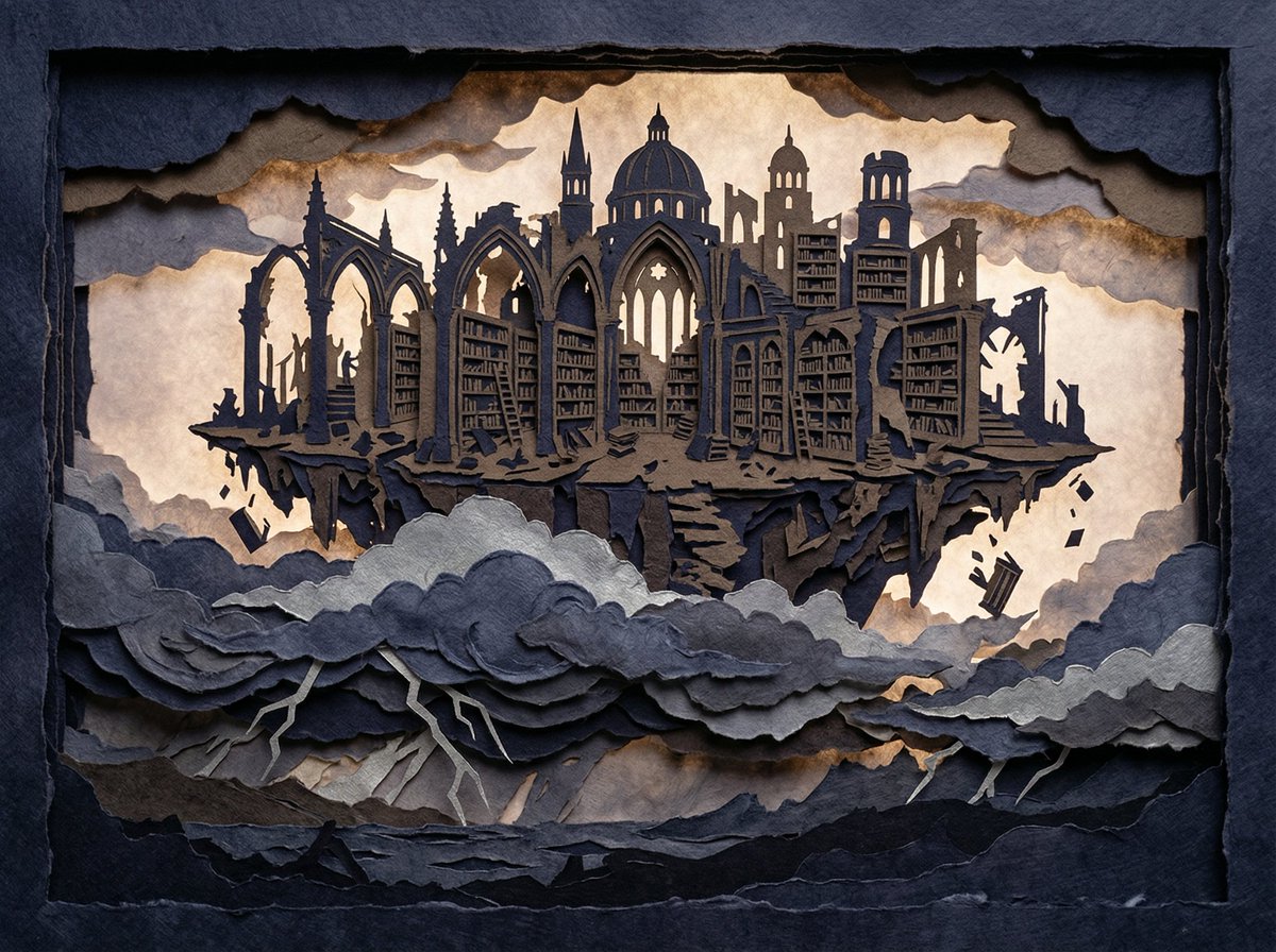 Intricate Paper Cut Silhouette of a Library example 3