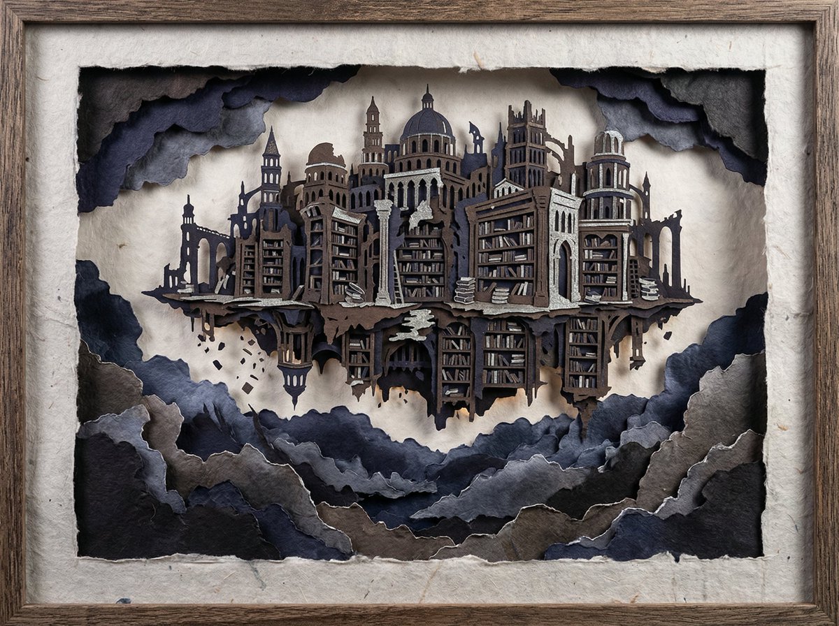 Intricate Paper Cut Silhouette of a Library example 4