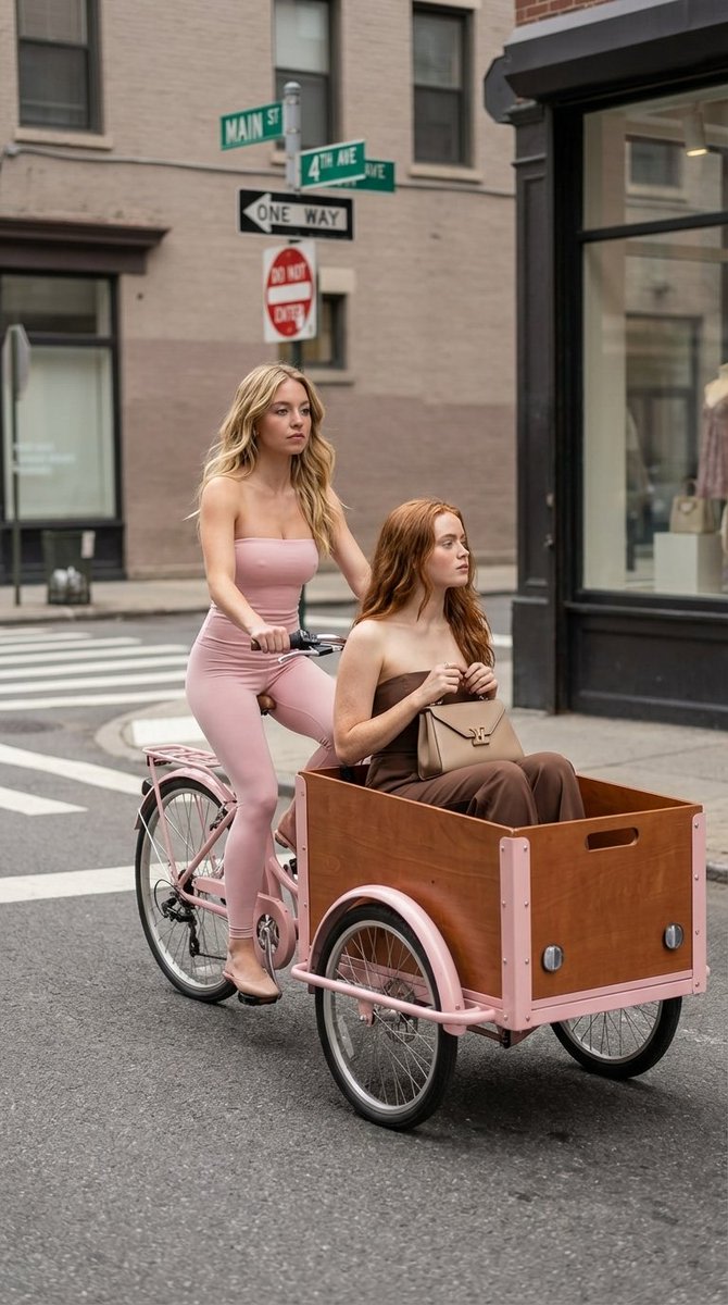 High Fashion Street Photography on a Pink Cargo Bike AI image template preview