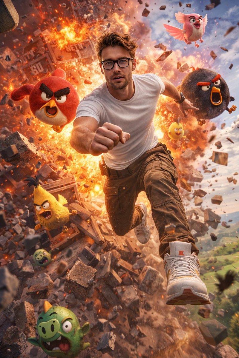 Ultra-Realistic Man in Angry Birds World AI image template preview