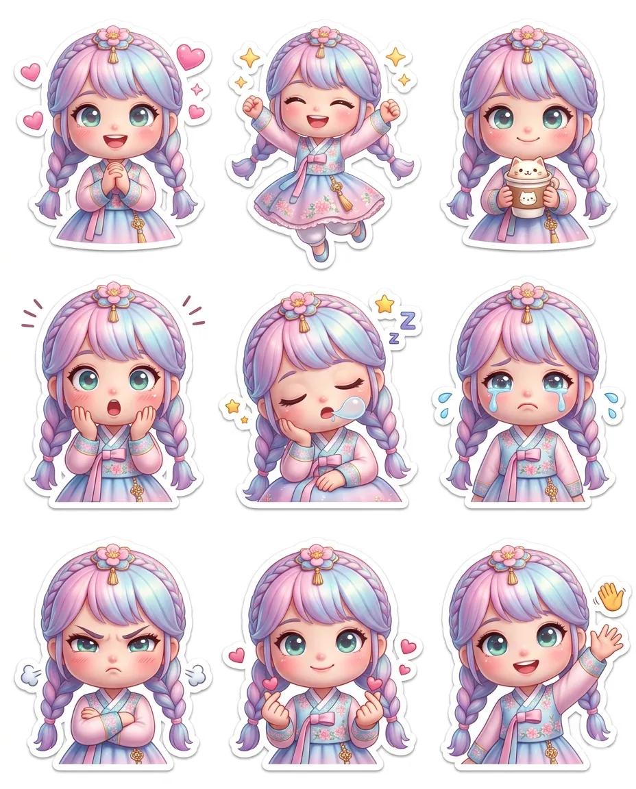 Pixar-Style Chibi Sticker Sheet AI image template preview