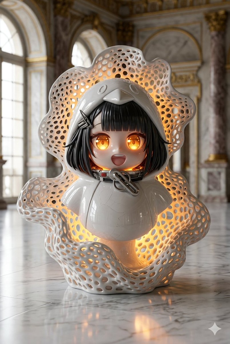 Porcelain Gugu Sculpture with Amber Light AI image template preview