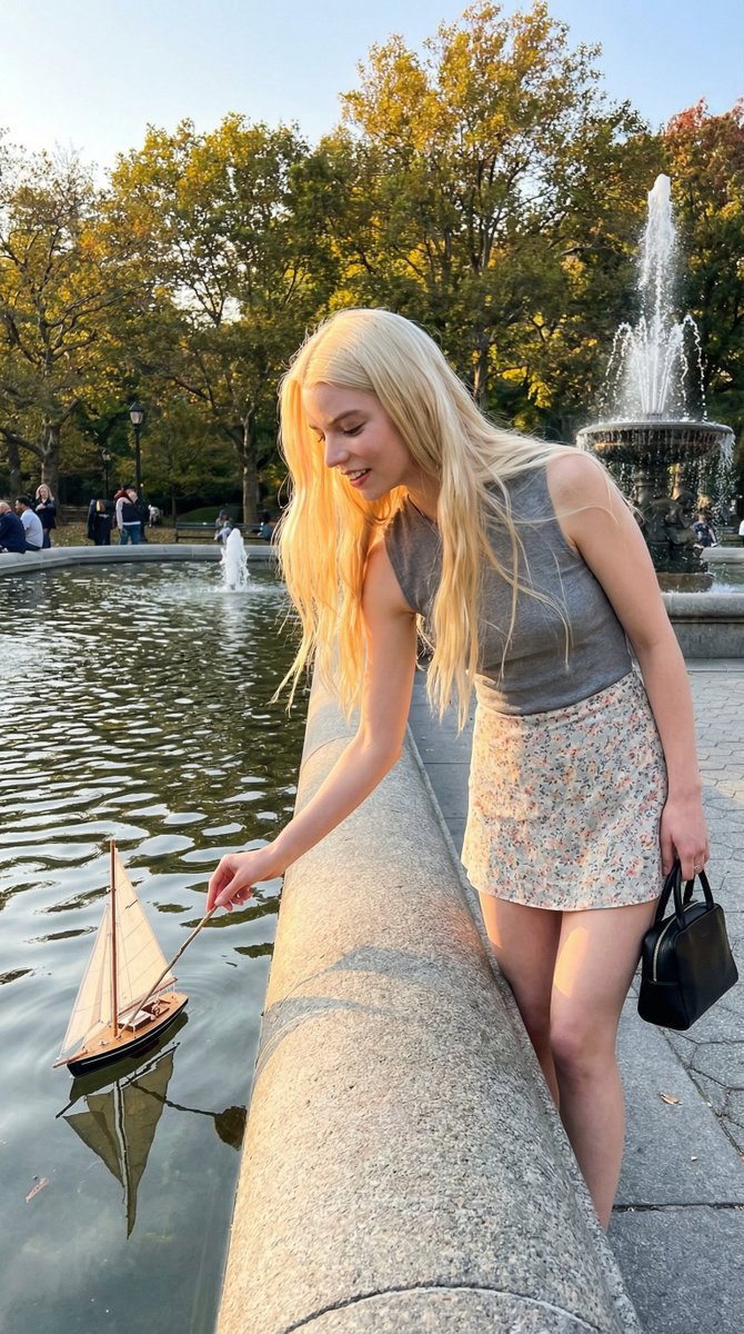 Park Fountain Lifestyle Photo with Sailboats AI image template preview