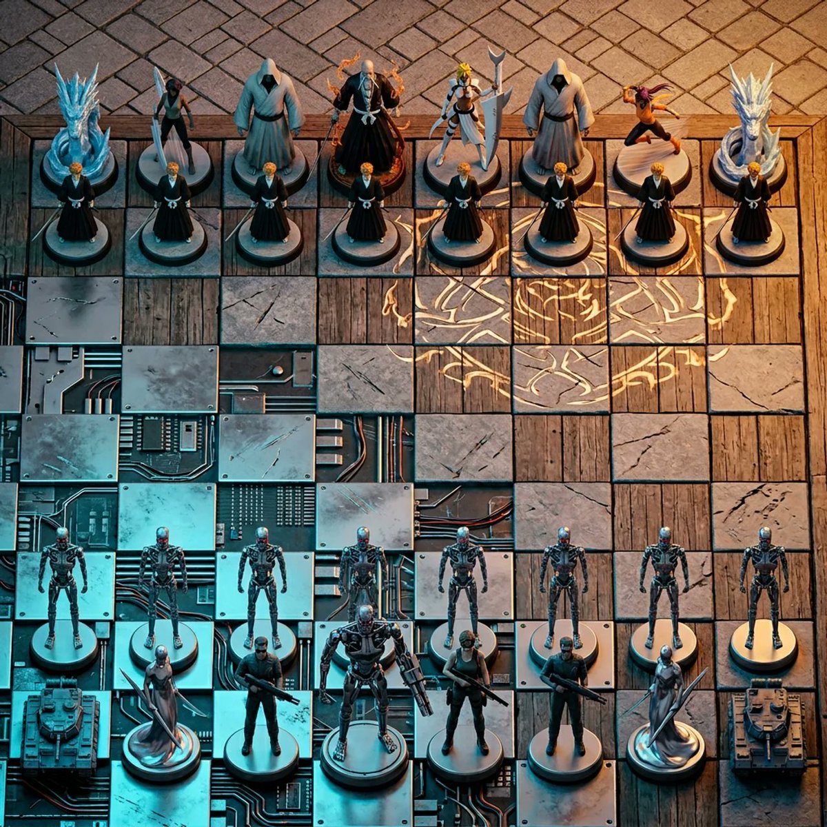 Hyper-Realistic 3D Chess Set for Rivalry Themes AI image template preview