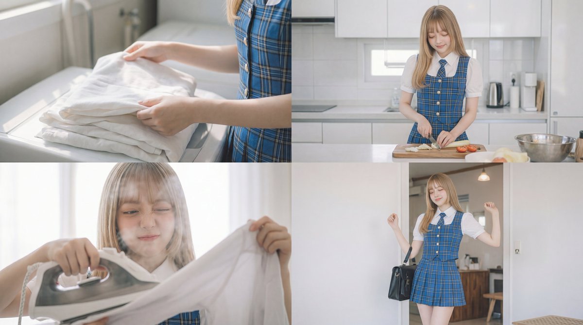 Cinematic Scene Prompt for Woman Doing Chores AI image template preview