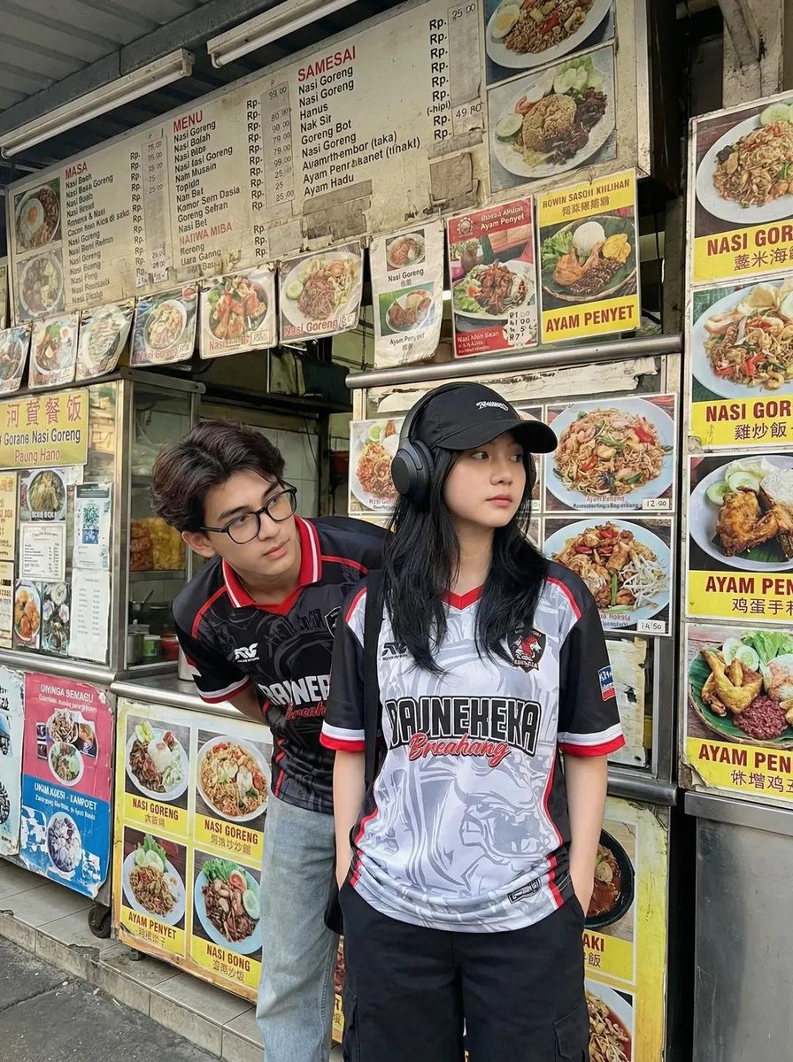 Candid Street Photography of Young Adults at a Southeast Asian Food Stall AI image template preview