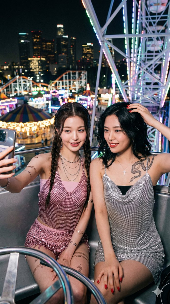 Photorealistic Night Selfie on a Ferris Wheel AI image template preview