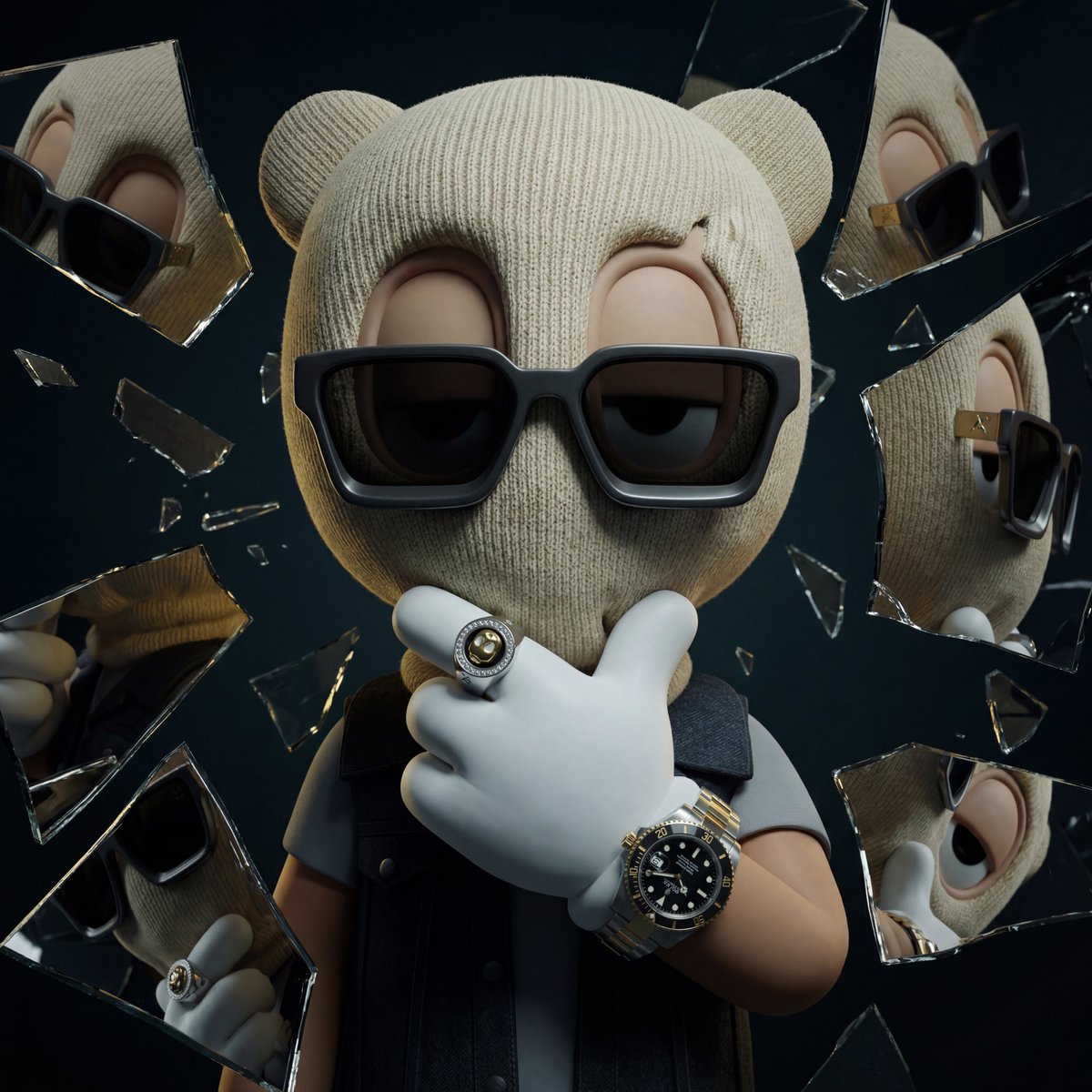 Ultra-realistic Cinematic Portrait with Shattered Glass and Luxury Accessories AI image template preview