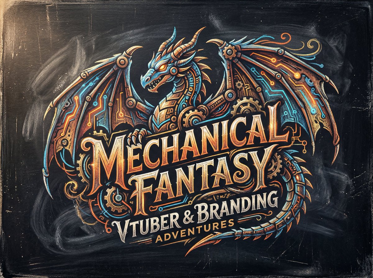 Chalk-Art Fantasy Logo with Mechanical Dragons AI image template preview