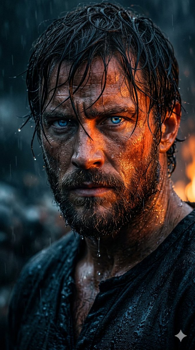 Rugged Cinematic Rain Portrait AI image template preview