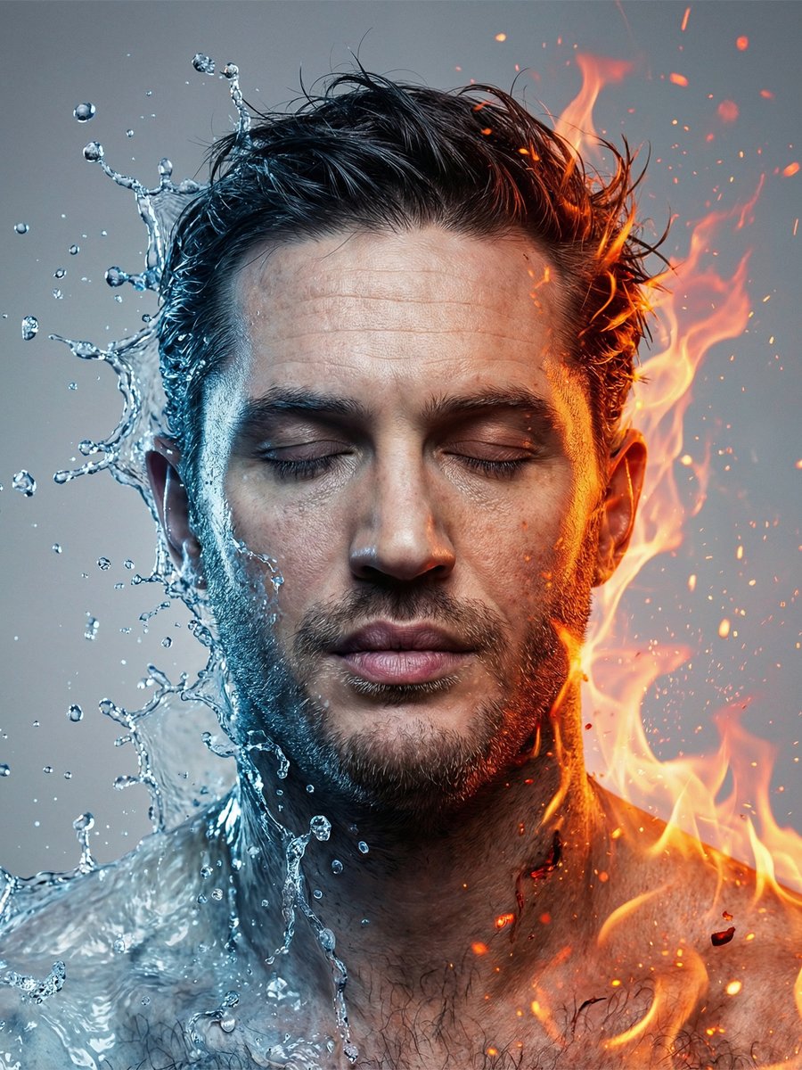 Conceptual Fire and Water Portrait AI image template preview