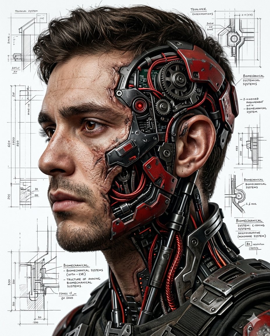 Hyper-realistic Cyborg Side Profile AI image template preview