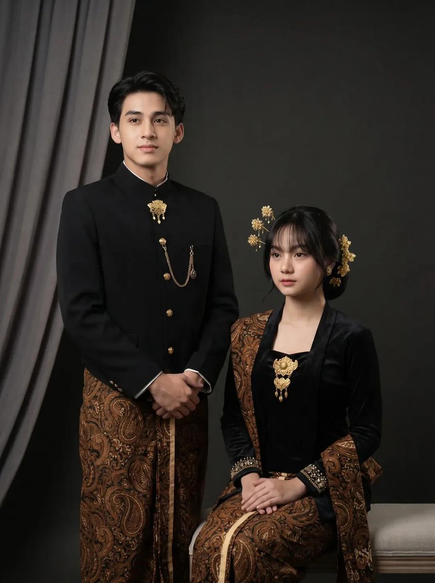 Traditional Javanese Couple Studio Portrait AI image template preview