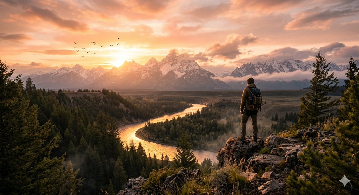 Cinematic Mountain Sunset AI image template preview
