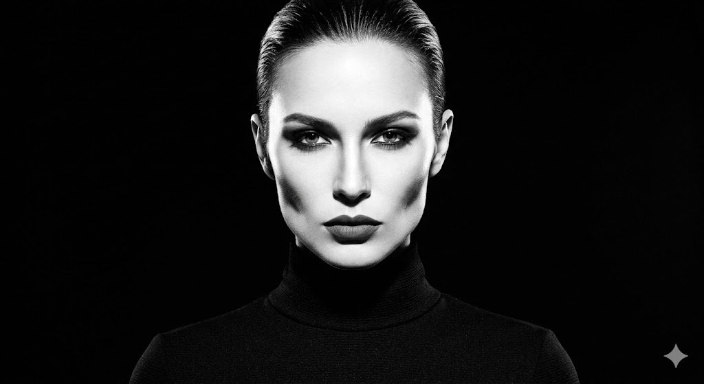 High-Contrast Fashion Studio Portrait AI image template preview