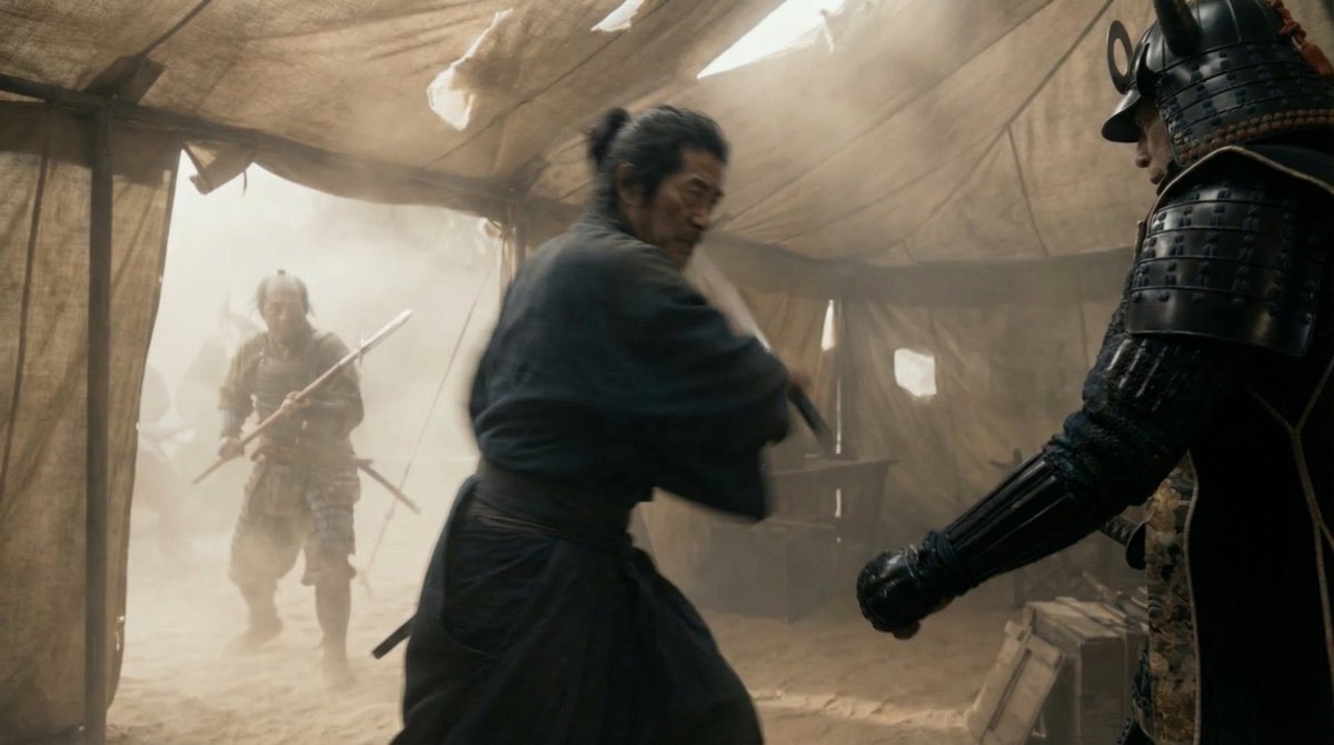 Samurai War Tent Cinematic Shot AI image template preview
