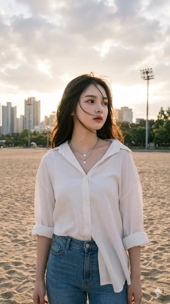 Urban Beach Golden Hour Portrait AI image template preview