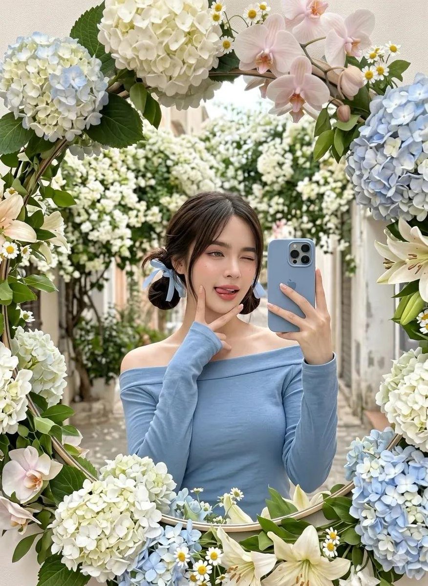 Floral Mirror Selfie AI image template preview