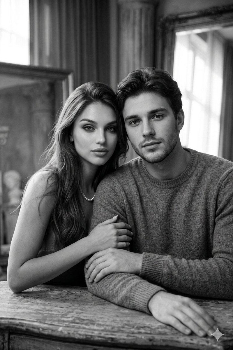Cinematic Monochrome Couple Portrait AI image template preview