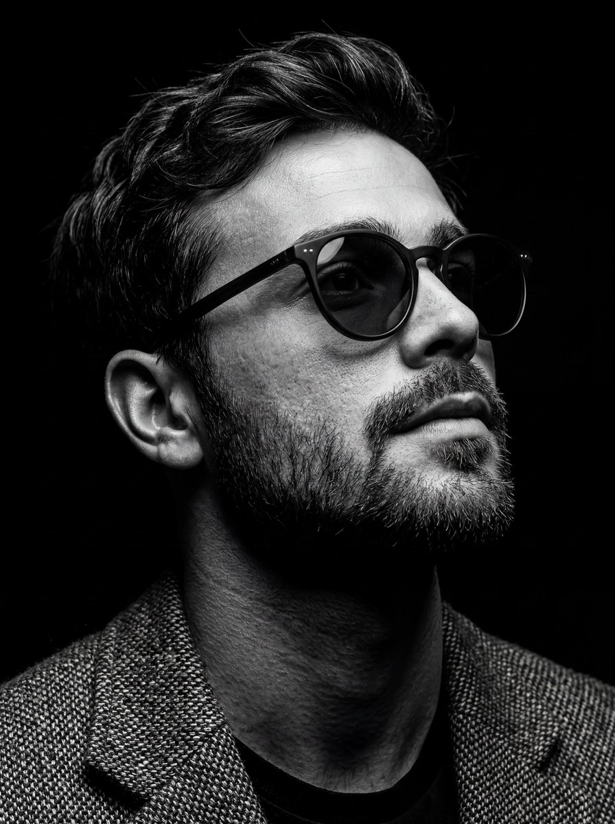 B&W Chiaroscuro Portrait AI image template preview