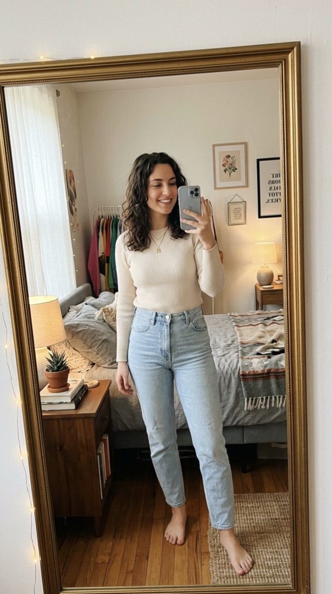 Photorealistic Mirror Selfie Portrait AI image template preview